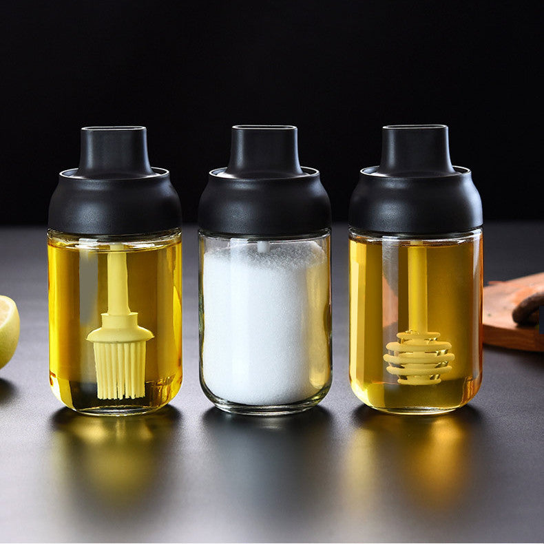 Web Based Kitchen Spice Glass Seasoning Jar with Spoon and Lid 250M