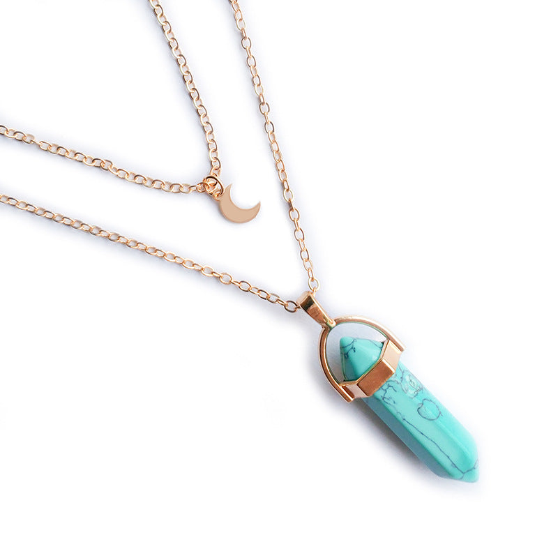 Web Based Moon Hexagonal Column Pendant