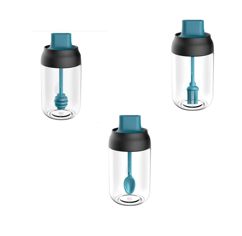 Web Based Kitchen Spice Glass Seasoning Jar with Spoon and Lid 250M