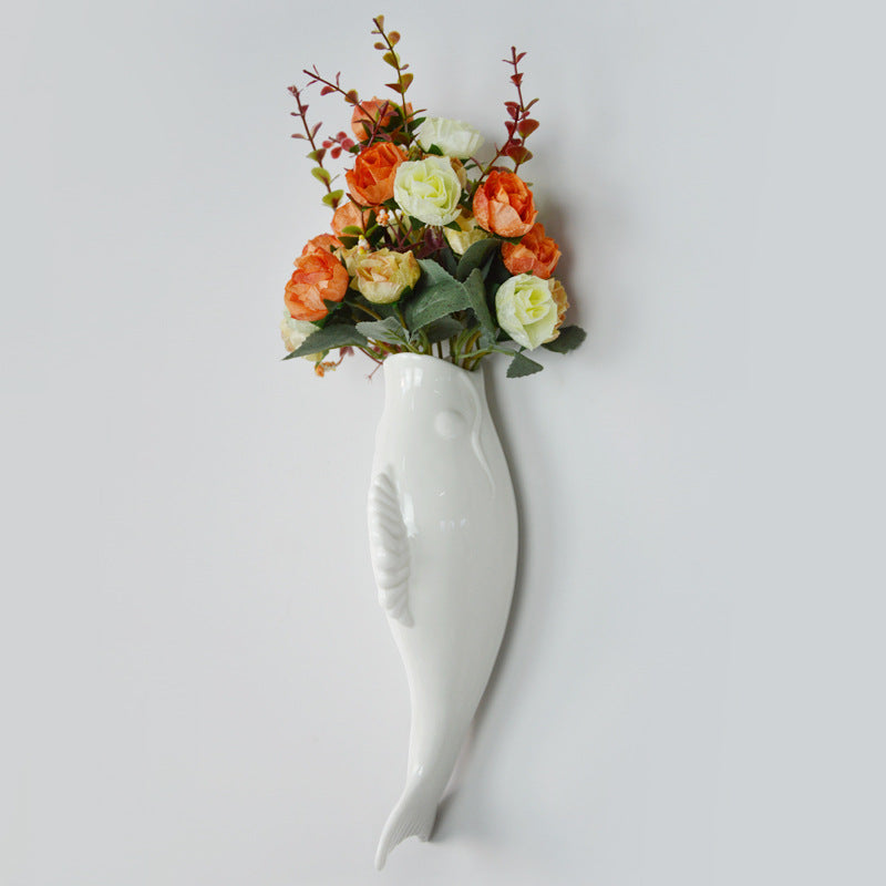 WebBased Simple Modern Creative Wall Ceramic Goldfish Vase Restaurant Mural Wall Hanging Three-Dimensional Wall Decoration Wholesale