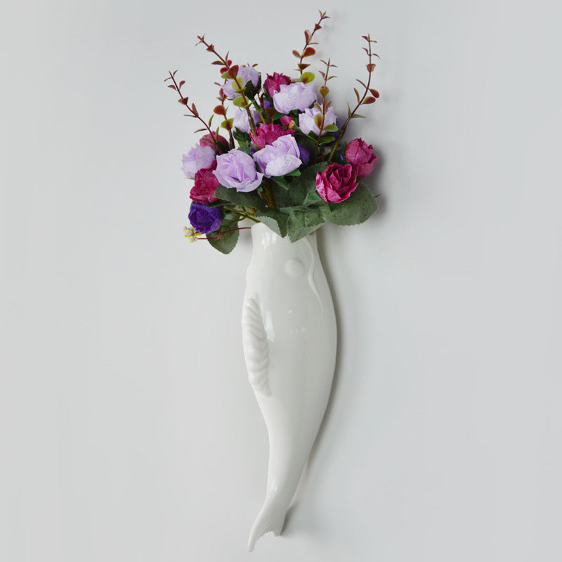 WebBased Simple Modern Creative Wall Ceramic Goldfish Vase Restaurant Mural Wall Hanging Three-Dimensional Wall Decoration Wholesale