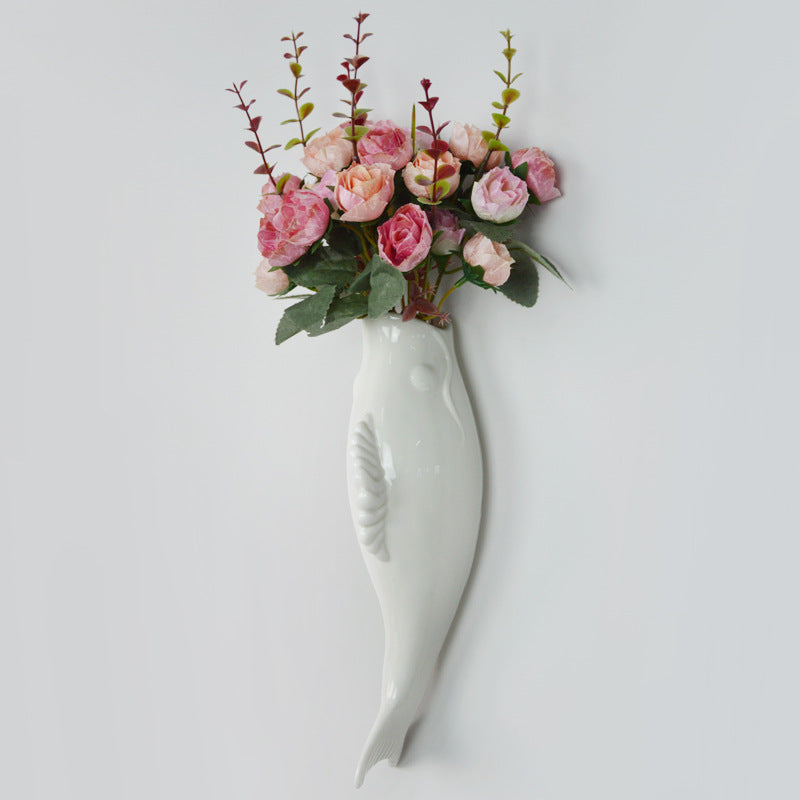 WebBased Simple Modern Creative Wall Ceramic Goldfish Vase Restaurant Mural Wall Hanging Three-Dimensional Wall Decoration Wholesale
