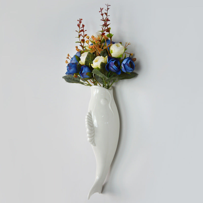 WebBased Simple Modern Creative Wall Ceramic Goldfish Vase Restaurant Mural Wall Hanging Three-Dimensional Wall Decoration Wholesale