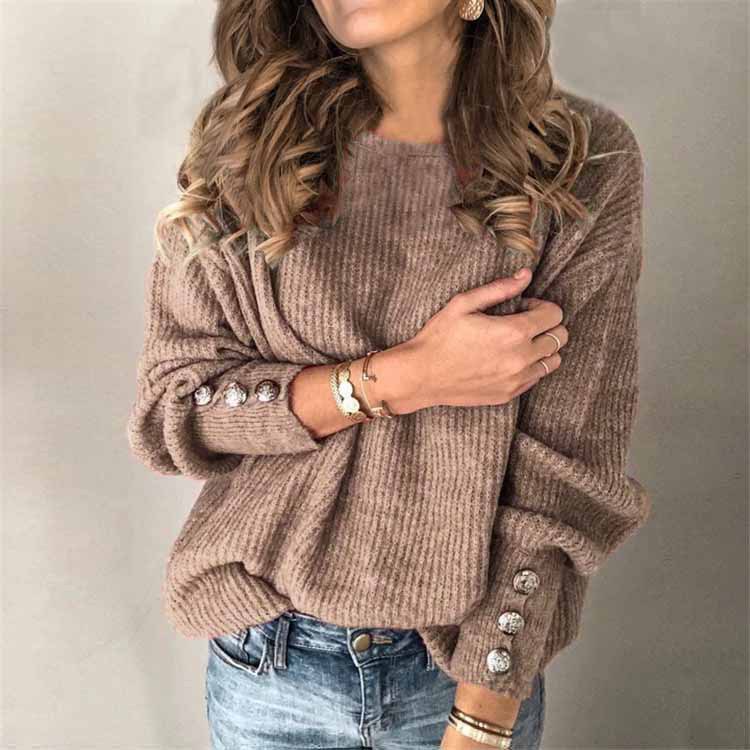 Web Based Long Sleeve Round Neck Button Knit T-shirt