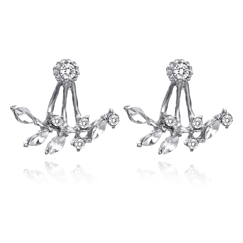 Web Based Zircon daisy flower back hanging earrings