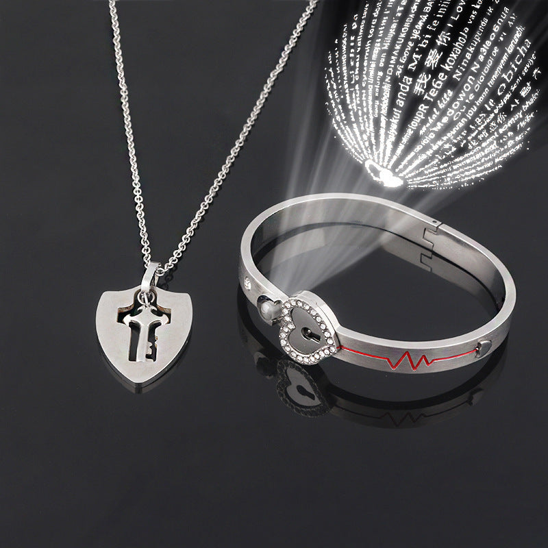 Web Based Fashion Jewelry Titanium Steel Couple Love Lock, Bracelet, Key Set, Necklace