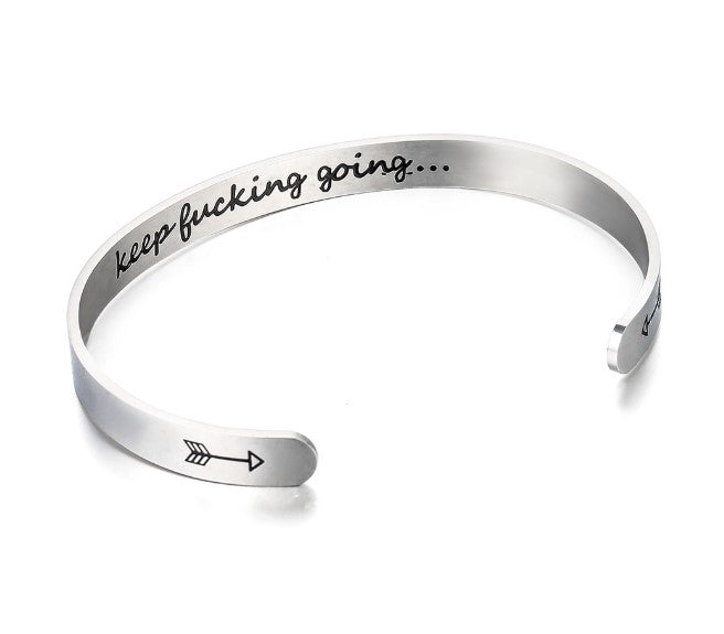 Web Based Mantra Bracelet With Quotes Stainless Steel Cuff Inspirational Jewelry Graduation Gift