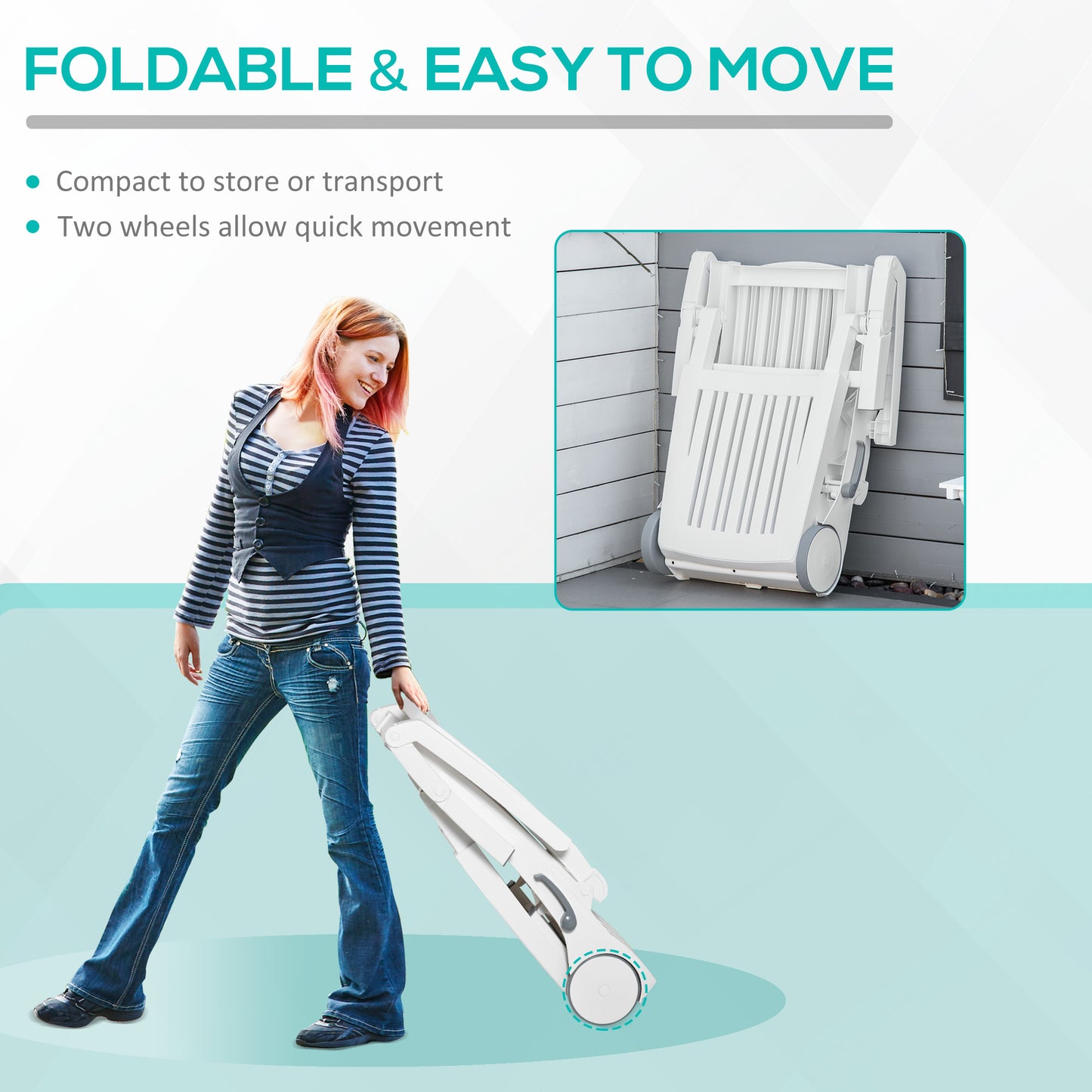 Web Based Outdoor Chaise Lounge Chair on Wheels with Storage Box