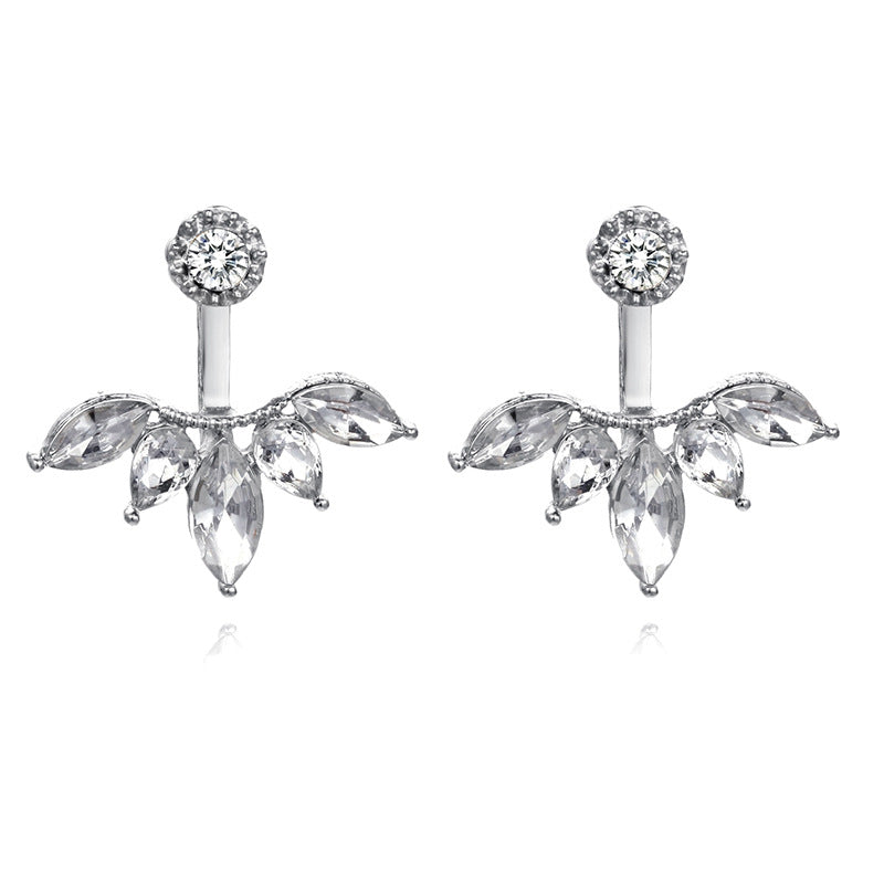 Web Based Zircon daisy flower back hanging earrings