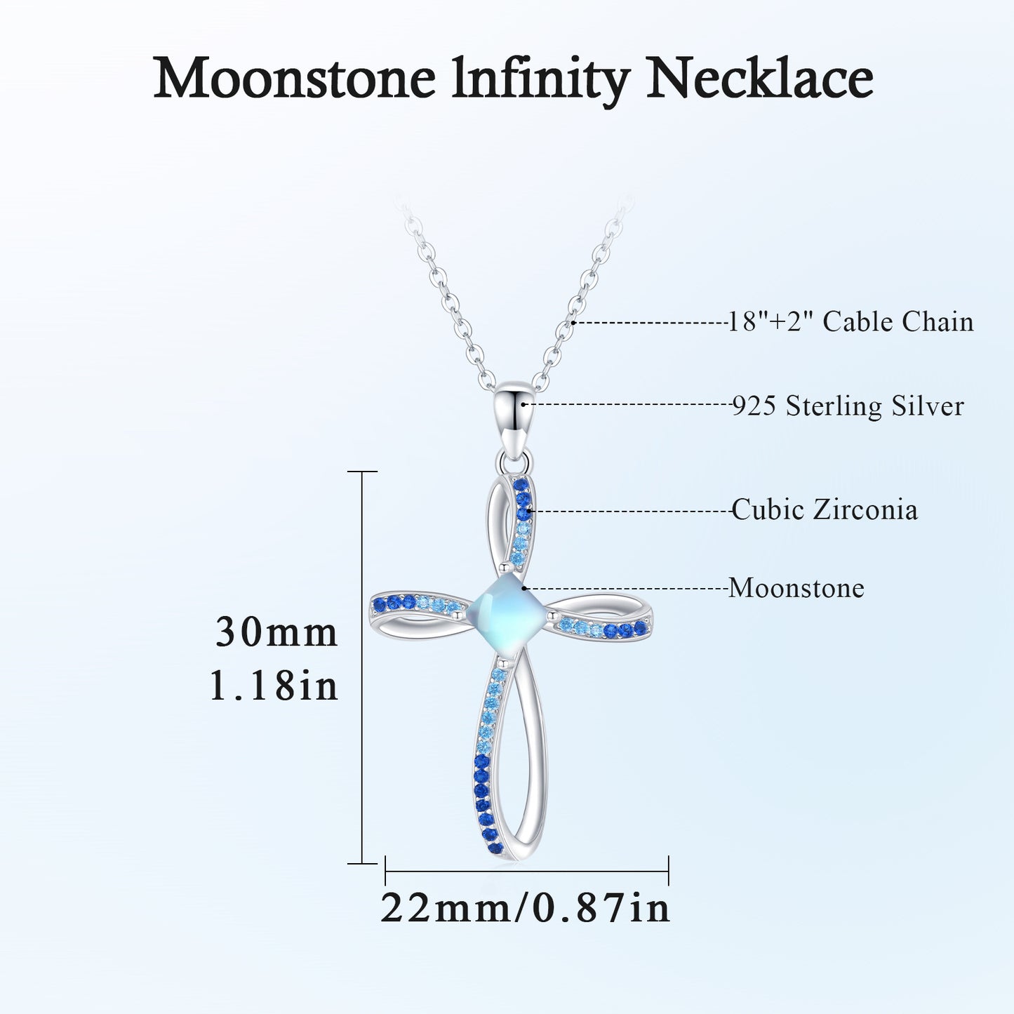 Web Based Moonstone Cross Pendant Necklace in 925 Sterling Silver