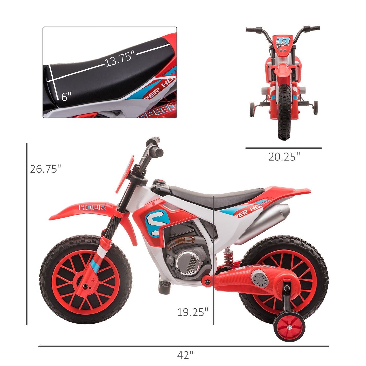 Web Based 12V Electric Kids Ride On Dirt Bike Motorcycle Toy w/ Training Wheels, Red