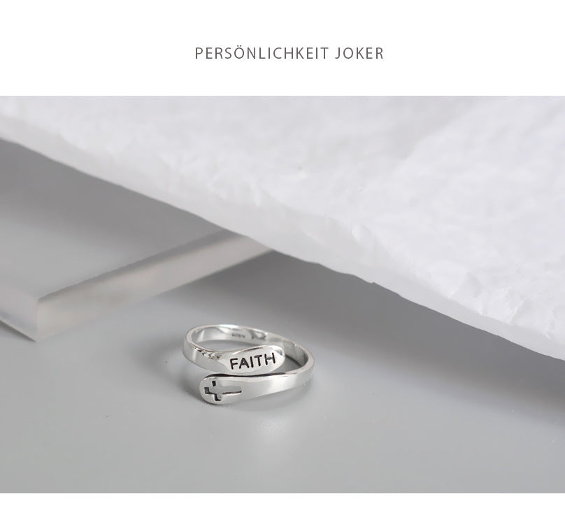 Web Based Fashionable English Letter Hollow Belief Ring