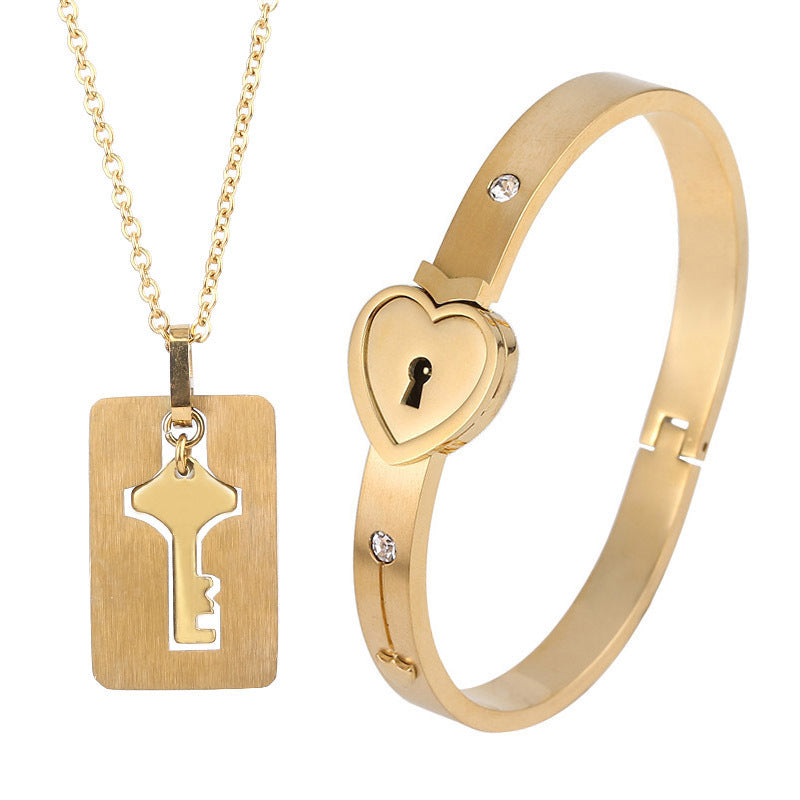 Web Based Fashion Jewelry Titanium Steel Couple Love Lock, Bracelet, Key Set, Necklace