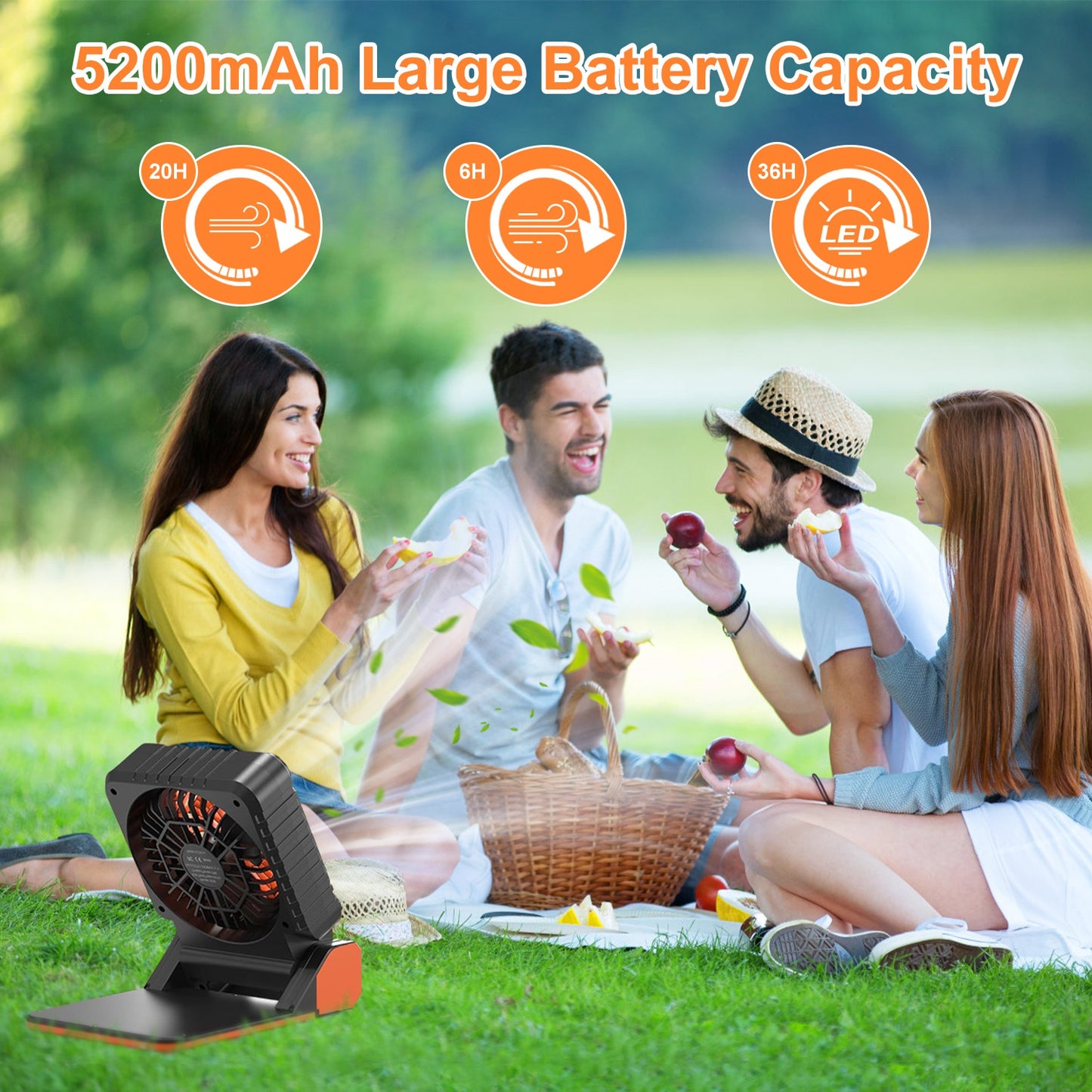 Web Based Solar Camping Fan With LED Lantern 5200mAh Rechargeable Battery Operated Portable Fan With Emergency Power Bank 4 Wind Speeds 3 Light Modes 3 Timers For Hiking Fishing Travel