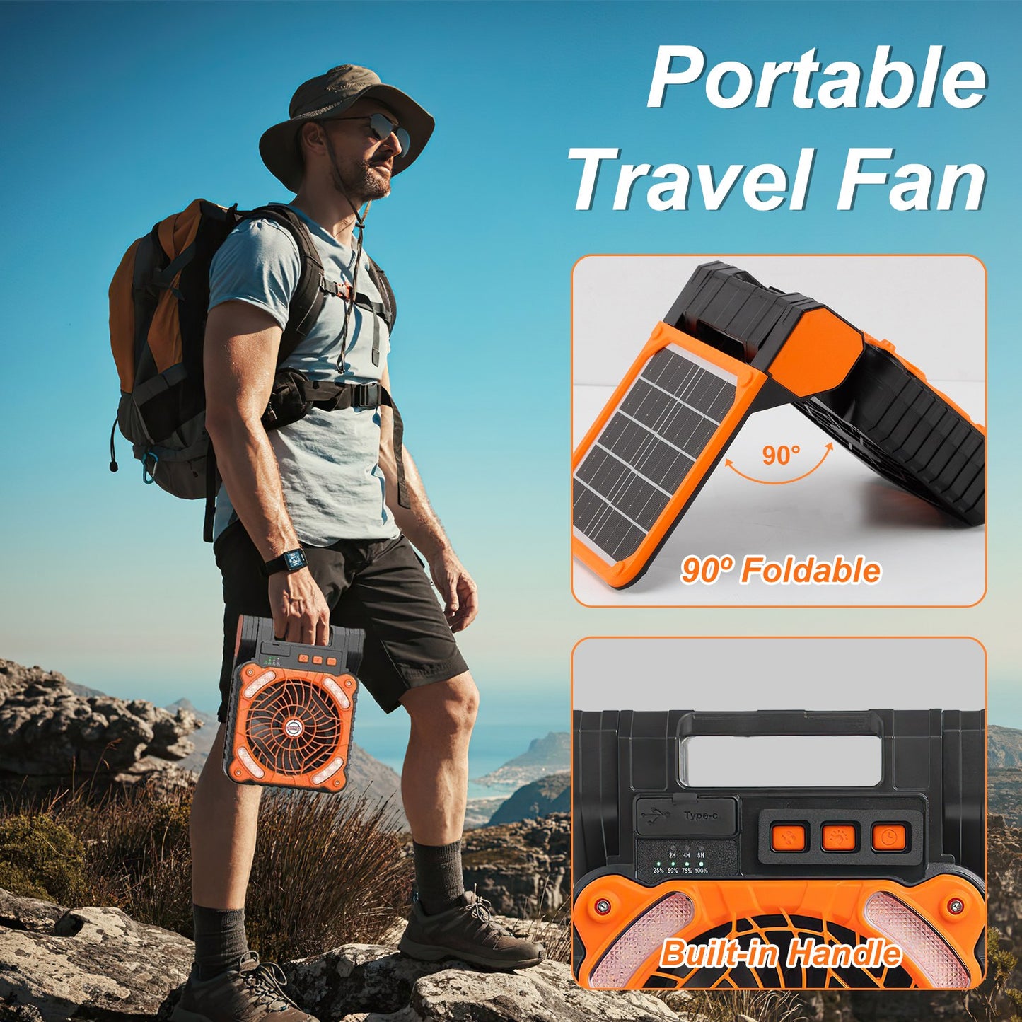 Web Based Solar Camping Fan With LED Lantern 5200mAh Rechargeable Battery Operated Portable Fan With Emergency Power Bank 4 Wind Speeds 3 Light Modes 3 Timers For Hiking Fishing Travel