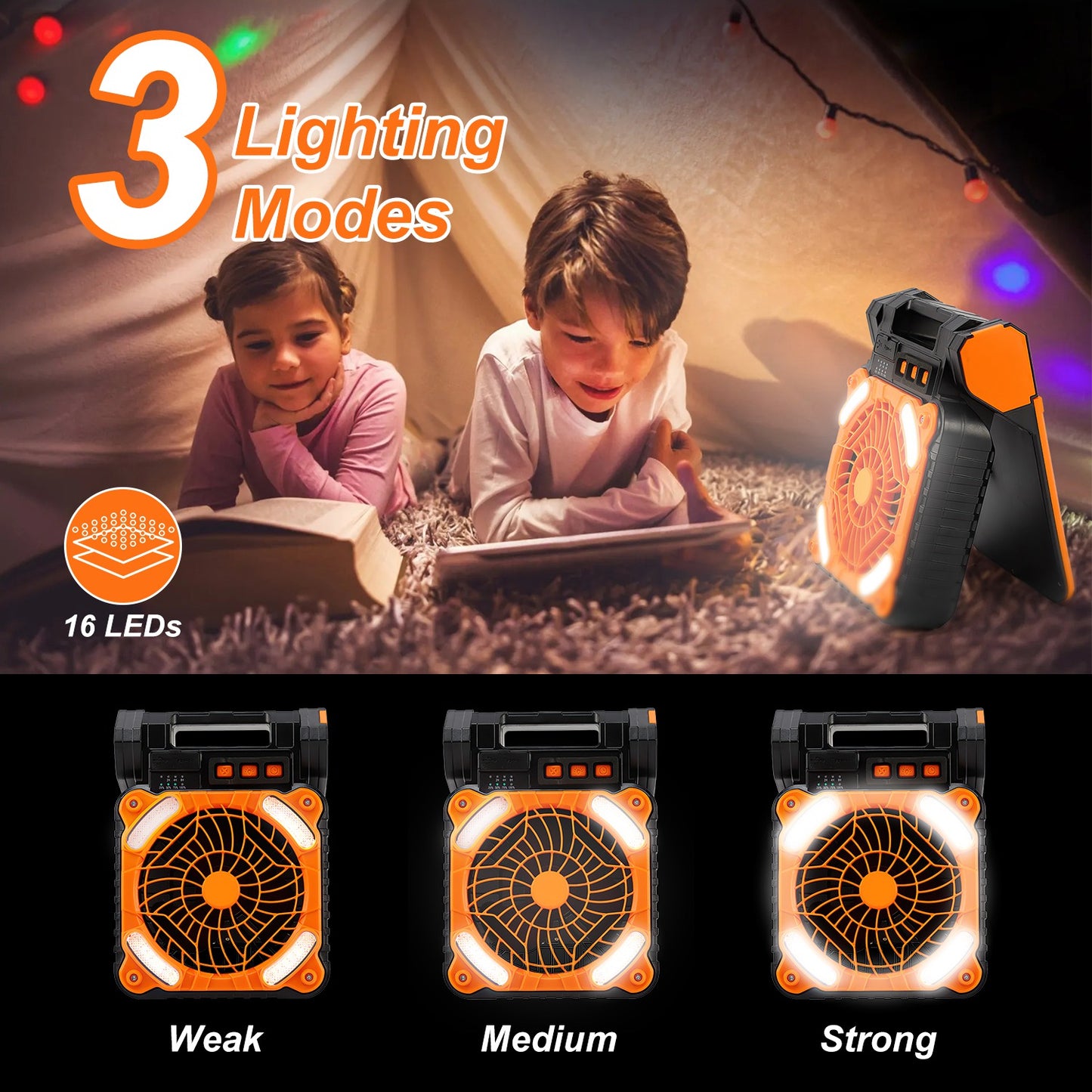 Web Based Solar Camping Fan With LED Lantern 5200mAh Rechargeable Battery Operated Portable Fan With Emergency Power Bank 4 Wind Speeds 3 Light Modes 3 Timers For Hiking Fishing Travel
