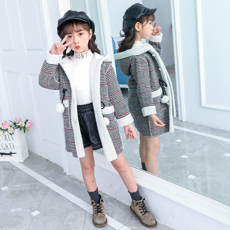 Web Based new foreign gas plus velvet jacket thick medium and large children Korean version of the coat woolen coat