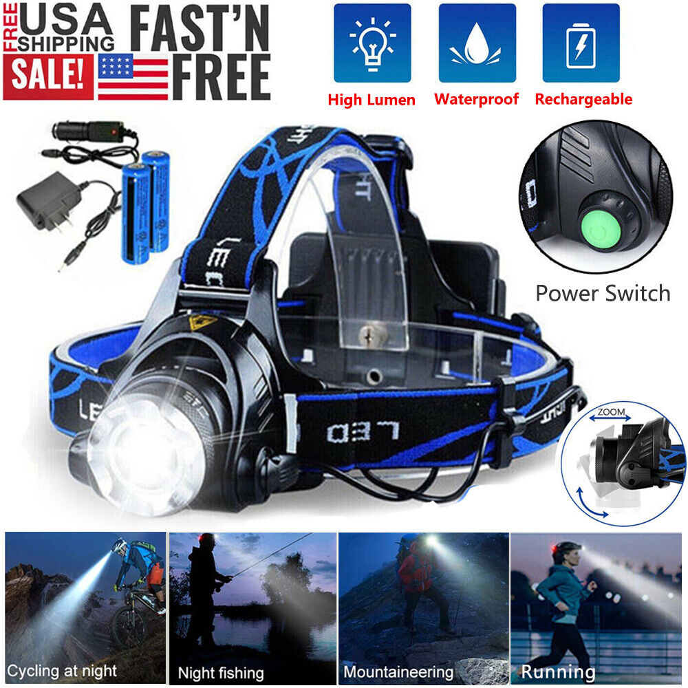 Web Based LED Headlamp Rechargeable Head Torch Zoom Headlight Lamp Super Bright Flashlight 3 Modes Light With 2 Li-ion Batteries 2 Charger