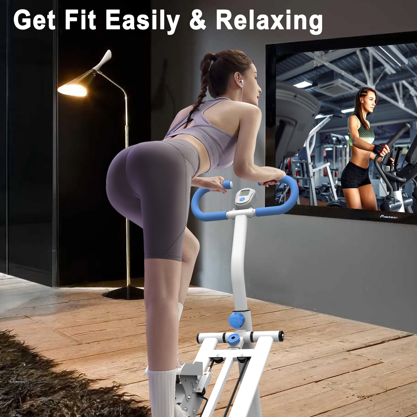 Web Based Stair Stepper With Resistance Home-Upgrade Vertical Climber Workout Machine For Full-Body Exercise Climber Fitness Equipment With Stable Frame Adjustable Handlebar-Blue
