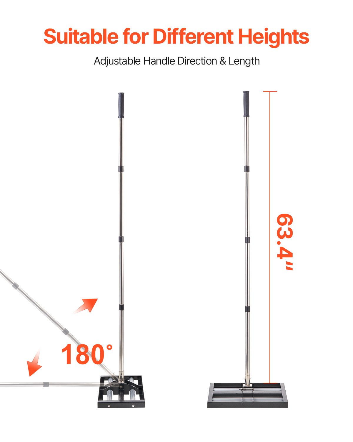 Web Based 17x10in Lawn Leveling Rake With 63.4 In Adjustable Handle For Yard Heavy Duty