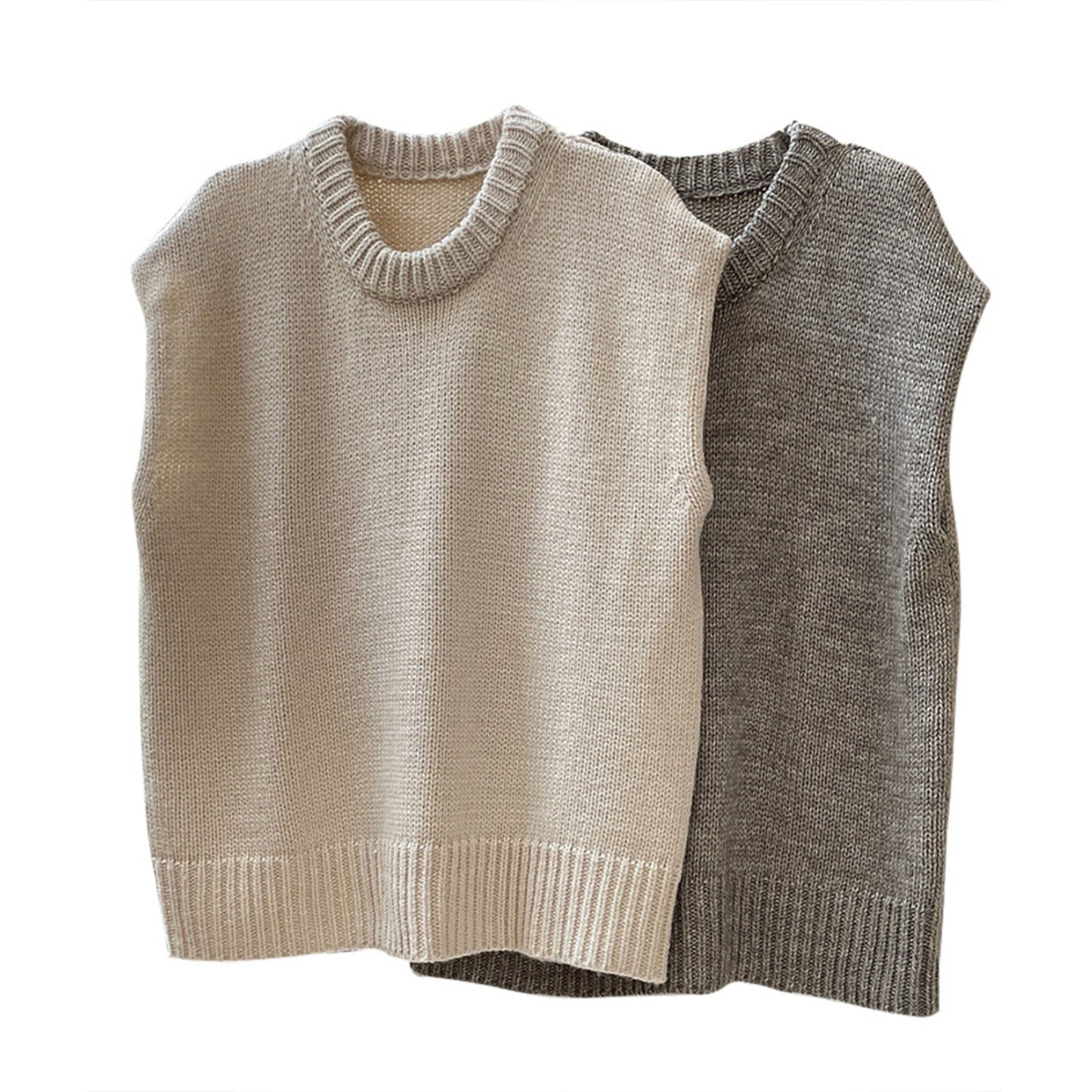 Web Based Wool Round-neck Knitted Waistcoat, Loose Knit Tank Top, Vintage Clothes, Sleeveless Wool Vest Handmade Clothing, Knitwear, Spring Clothing
