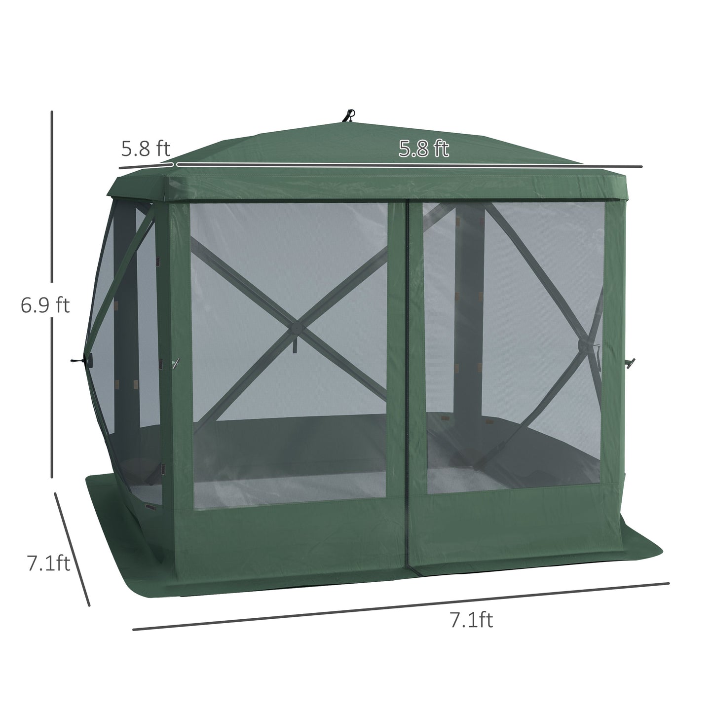 Web Based Pop Up Camping Canopy Gazebo Screen Shelter Tent with Single Person Easy Set-Up, Ventilating Mesh, Portable Carry Bag for Outdoor Camping Party Event, 7x7FT, Green
