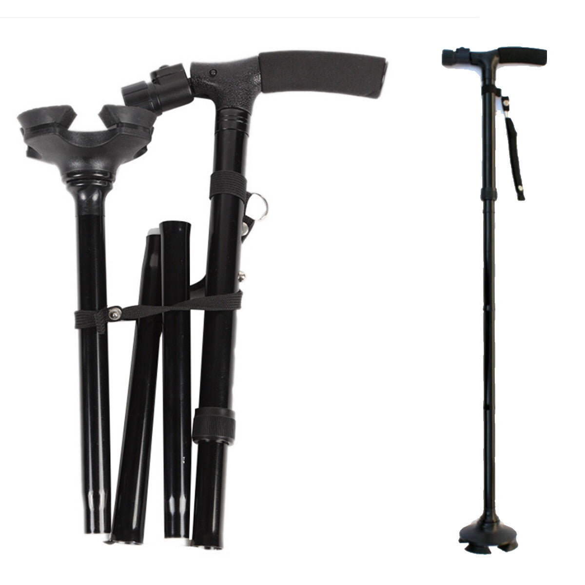 Eeb Based Folding LCD Walking Stick Cane With Flashlight For Senior Aluminium Travel Hiking Cane Trekking Pole Crutch Handle Strap 5 Gears