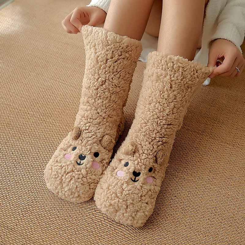 Web Based Cartoon Floor Winter Thick Polyester Fleece Fluffy Microfiber Women Fuzzy Socks Funny Fuzzy Dog Slipper Socks For Women Cute Fluffy Thick Warm Winter Socks Microfiber Soft Home Socks Christmas Gift