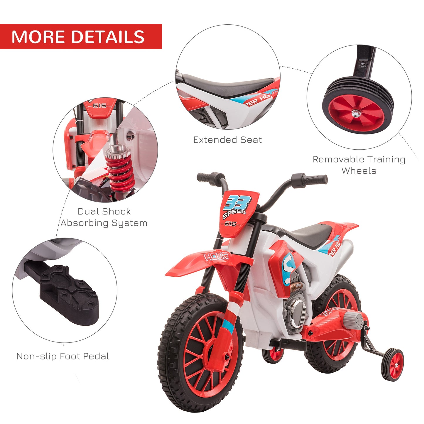 Web Based 12V Electric Kids Ride On Dirt Bike Motorcycle Toy w/ Training Wheels, Red