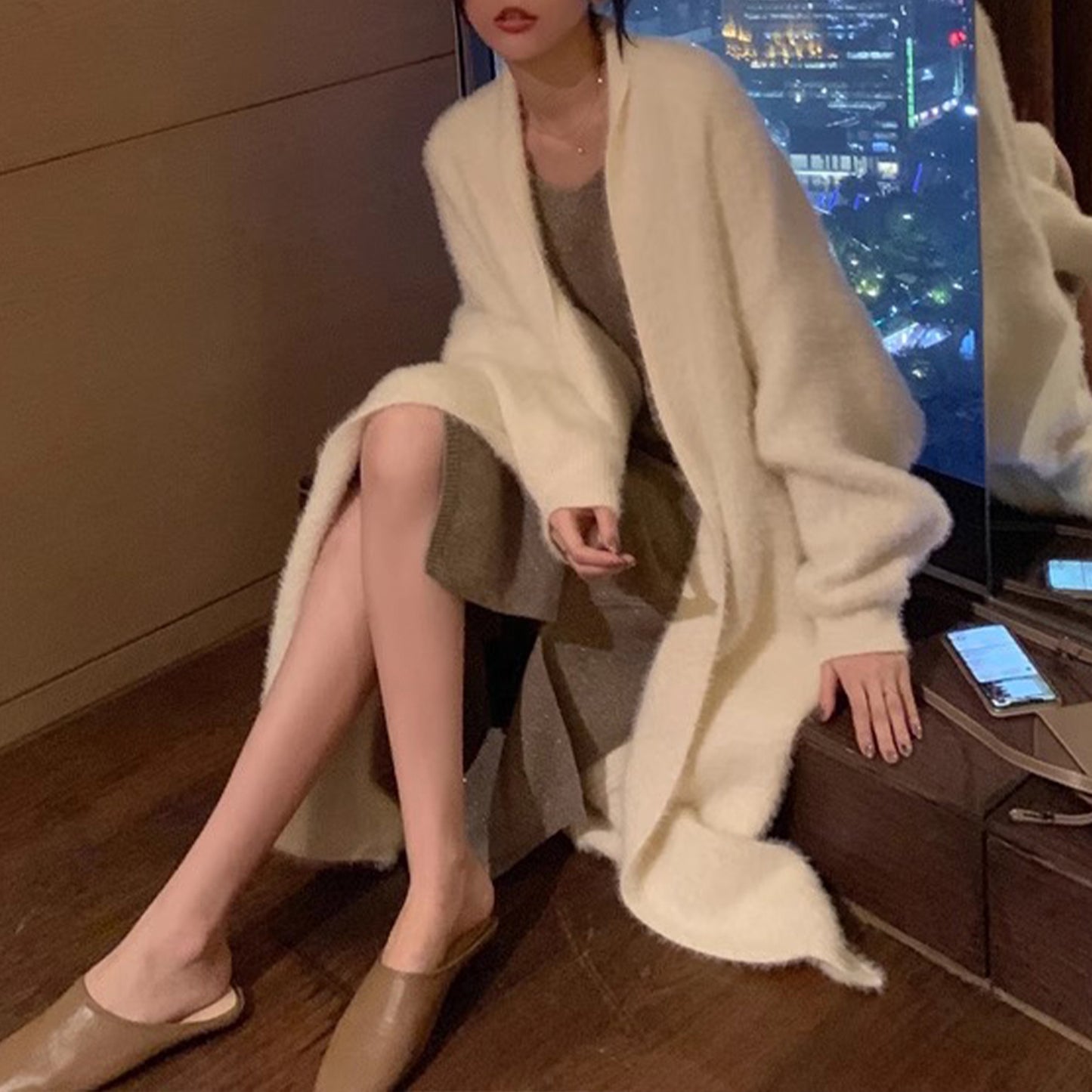 Web Based Soft Long Cardigan Coat, Trendy Leisure Warm Sweater, Basic Cozy Soft Daily Outfit, Office Wear Sweater, Cozy Knitted Retro Outfit