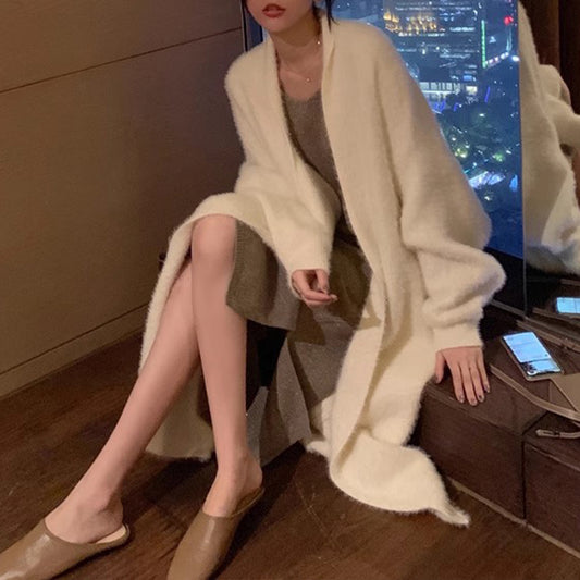 Web Based Soft Long Cardigan Coat, Trendy Leisure Warm Sweater, Basic Cozy Soft Daily Outfit, Office Wear Sweater, Cozy Knitted Retro Outfit