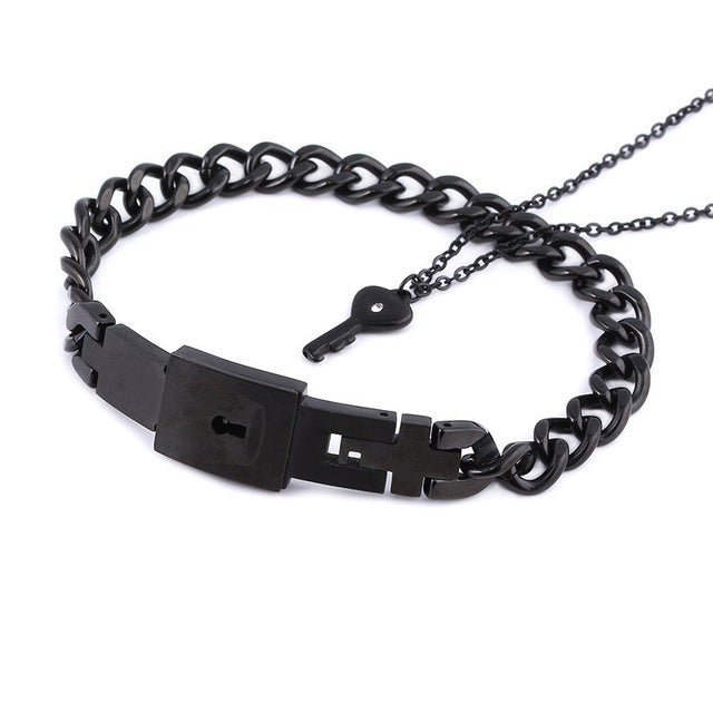 Web Based Fashion Jewelry Titanium Steel Couple Love Lock, Bracelet, Key Set, Necklace