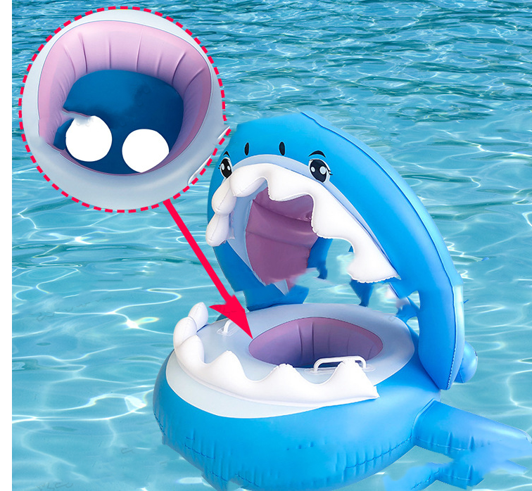 Web Based Inflatable Swimming Ring For Kids With Awning Shark Seat Ring Baby Float For Swimming Pool Toys Seat Removable Water Ring