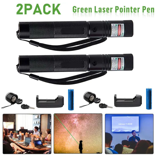 Web Based 2 Pack-Rechargeable 532nm Visible Beam Light Laser Green Laser Pointer Pen - Battery - Charger Set-Logistics Only For USPS. TK And TMEU Only For Self-pickup