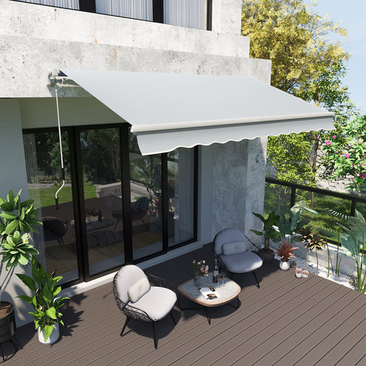 Web Based 12' x 8' Retractable Awning Patio Awnings Sun Shade Shelter with Manual Crank Handle, 280g/m² UV & Water-Resistant Fabric and Aluminum Frame for Deck, Balcony, Yard, Light gray