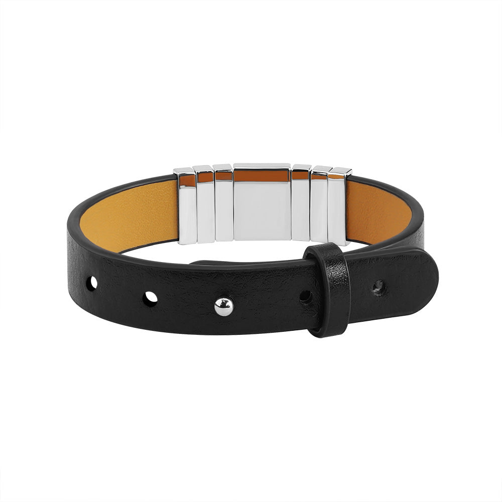 Web Based Vintage Business Leather Simple Punk Men's Lettering Bracelet