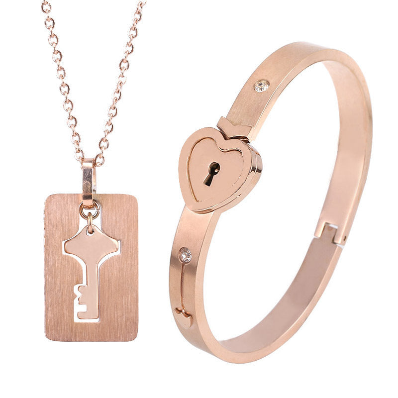 Web Based Fashion Jewelry Titanium Steel Couple Love Lock, Bracelet, Key Set, Necklace