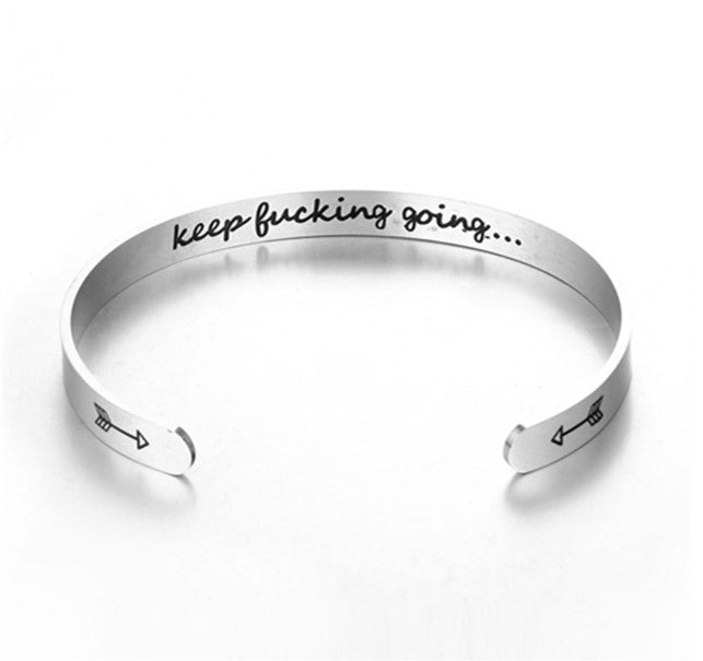 Web Based Mantra Bracelet With Quotes Stainless Steel Cuff Inspirational Jewelry Graduation Gift