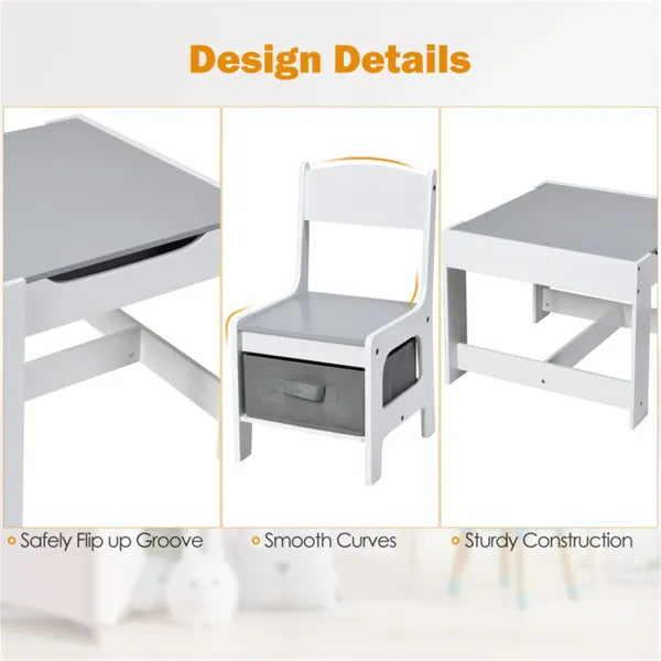 Web Based 2-in-1 Kids Activity Table And Chairs Set, Double-Sided Whiteboard & Blackboard, With Hidden Storage, Certified Non-Toxic MDF, Perfect Gift For 3-7 Years Old (White)
