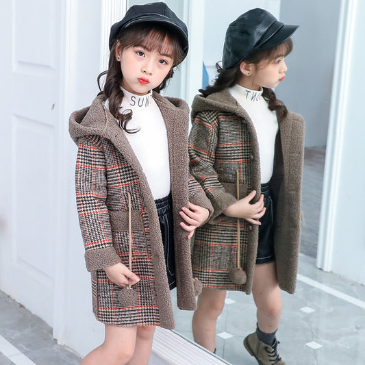 Web Based new foreign gas plus velvet jacket thick medium and large children Korean version of the coat woolen coat
