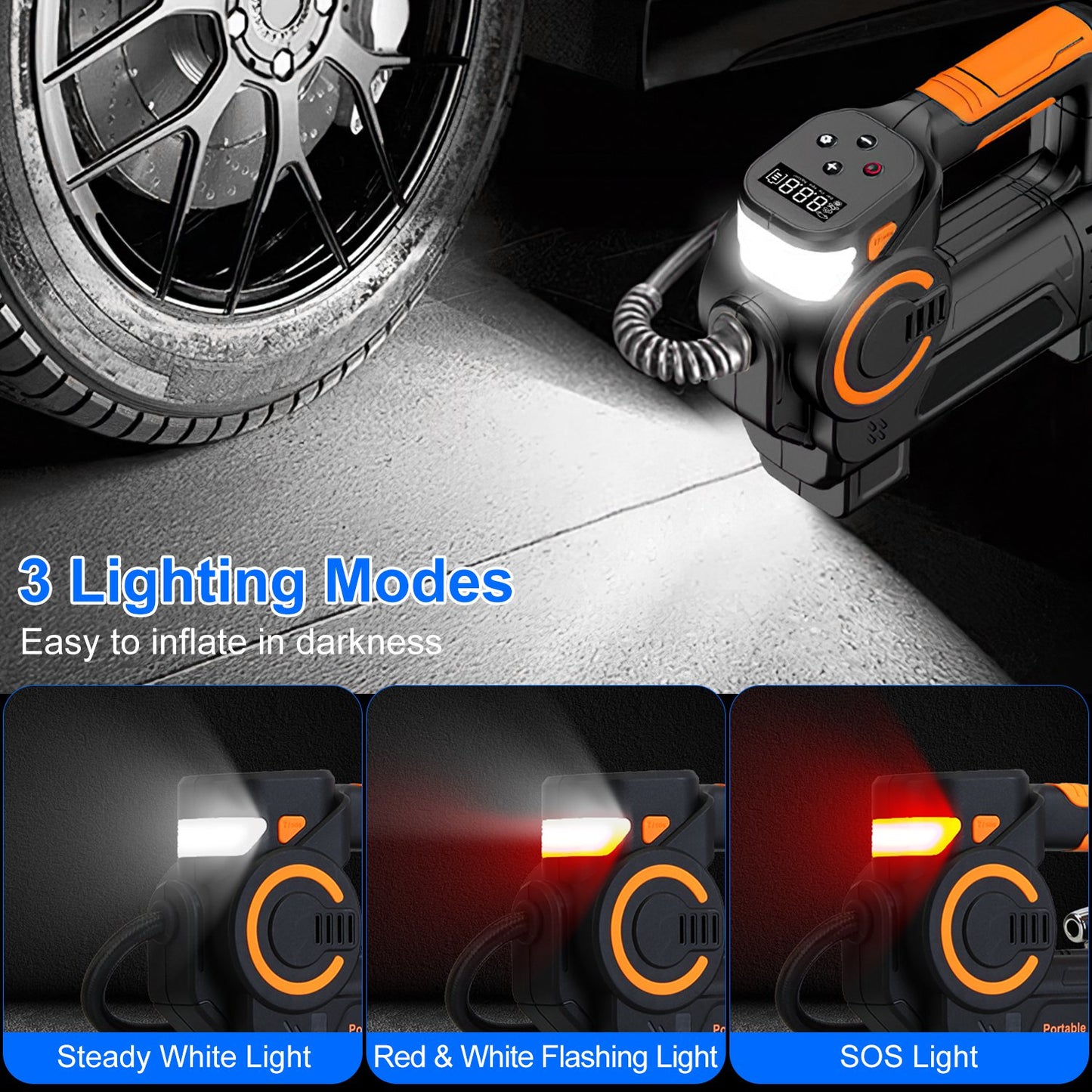 Web Based 1Pc 140W 150PSI 21V Battery Powered Tire Inflator Cordless Air Inflator Digital Air Compressor With LED Light For Cars Motorcycles Bicycles Balls