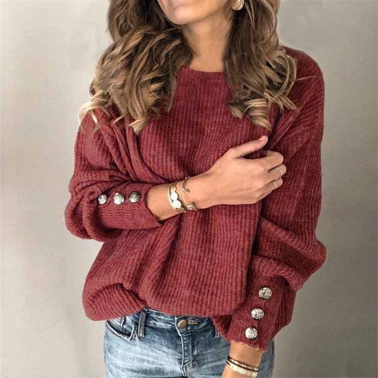 Web Based Long Sleeve Round Neck Button Knit T-shirt