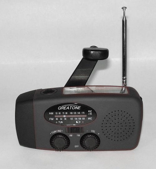 Web Based Solar hand crank USB charging radio flashlight