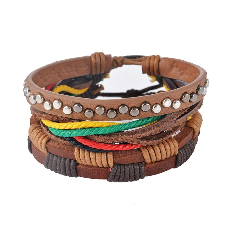 Web Based Leather Bracelet Men Multilayer Bead Bracelet Punk Wrap Bracelets for Women Vintage punk Men Jewelry