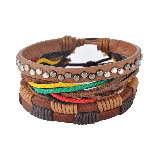 Web Based Leather Bracelet Men Multilayer Bead Bracelet Punk Wrap Bracelets for Women Vintage punk Men Jewelry