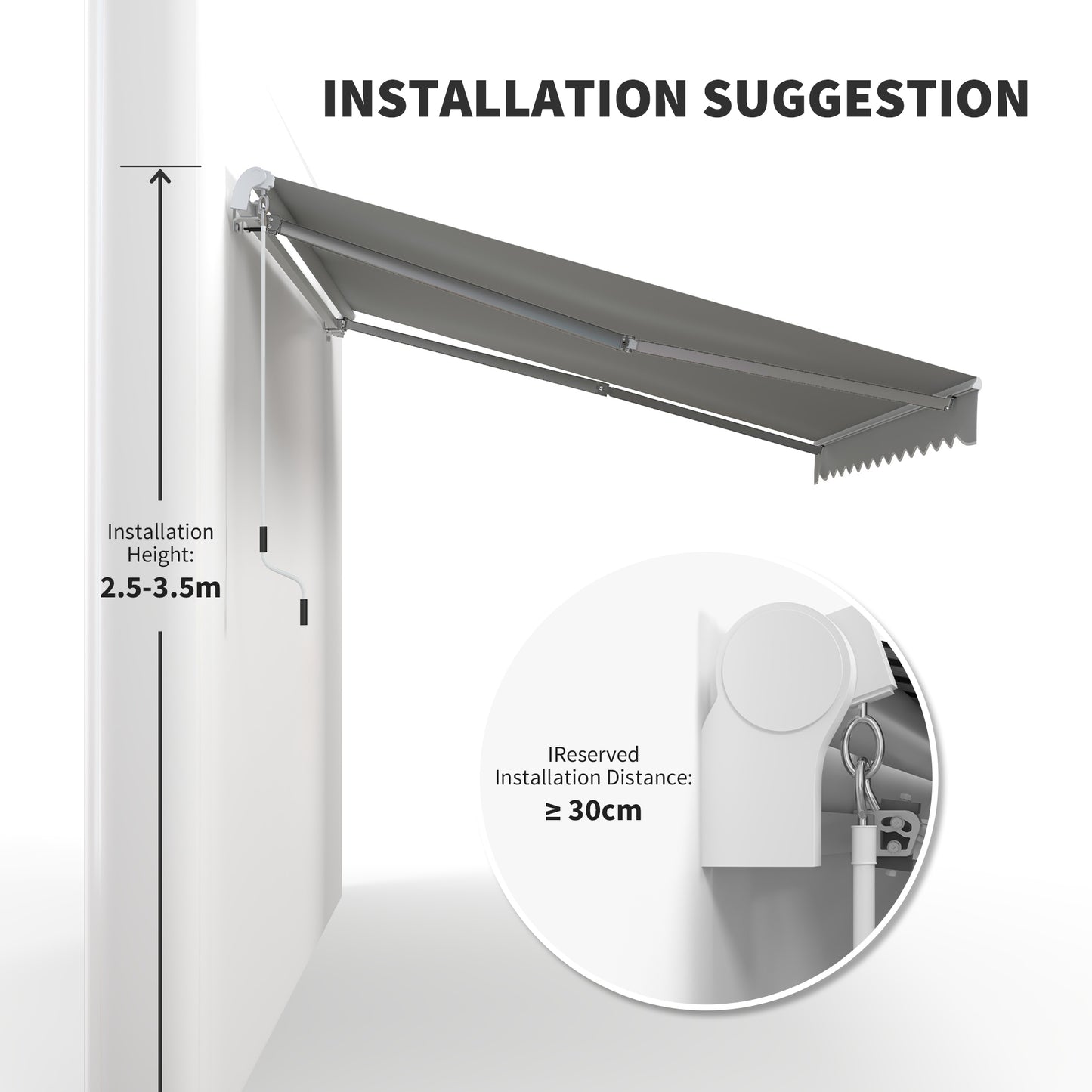 Web Based 12' x 8' Retractable Awning Patio Awnings Sun Shade Shelter with Manual Crank Handle, 280g/m² UV & Water-Resistant Fabric and Aluminum Frame for Deck, Balcony, Yard, Light gray