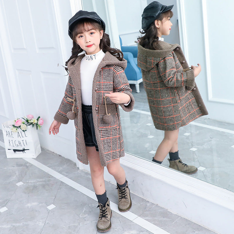 Web Based new foreign gas plus velvet jacket thick medium and large children Korean version of the coat woolen coat
