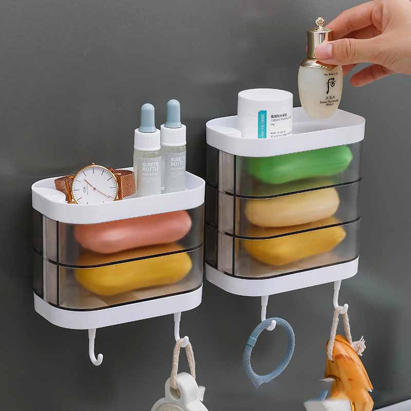 WebBased Bathroom Soap Box Wall-mounted Multi-layer Soap Box Toilet Rotatable Drain Soap Box Multifunctional Toiletry Rack Wall Shelf