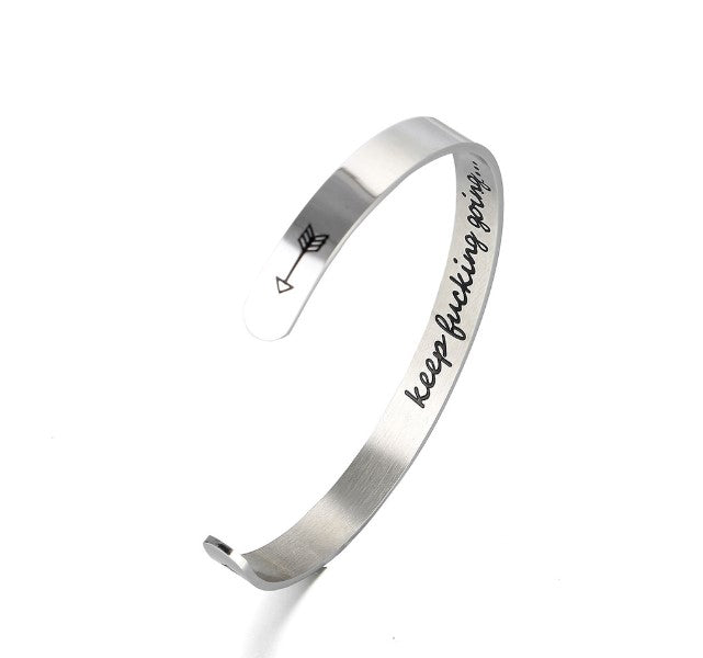 Web Based Mantra Bracelet With Quotes Stainless Steel Cuff Inspirational Jewelry Graduation Gift
