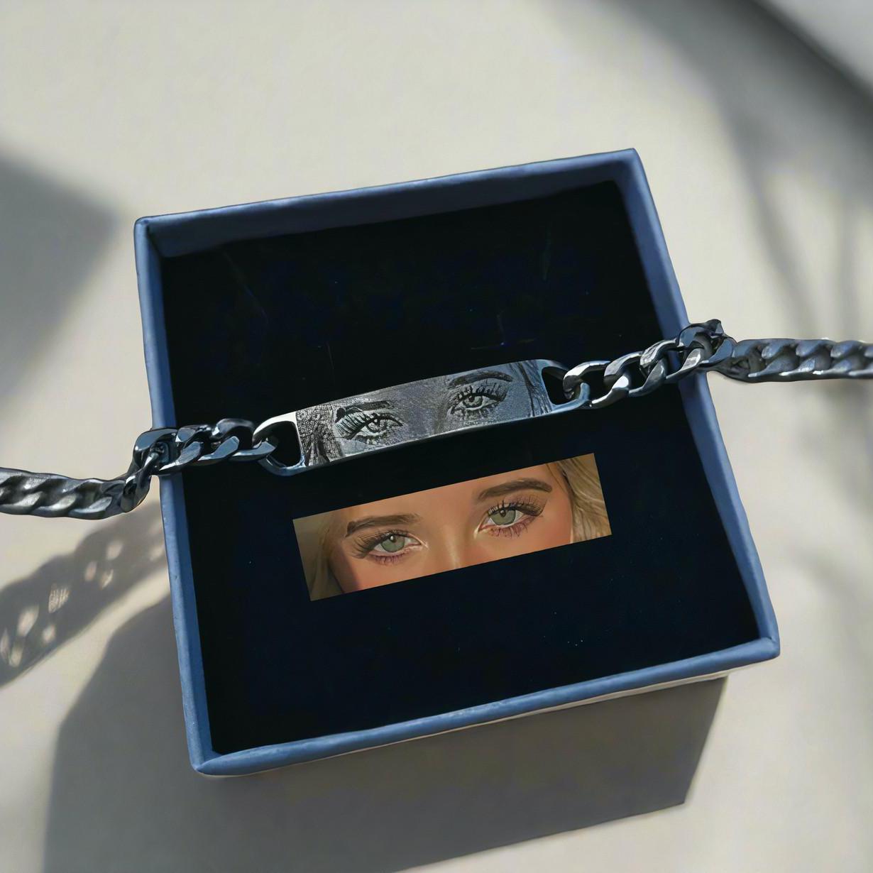 Web Based Personalized Human Eye Bracelet DIY Laser Engraved Stainless Steel Couple Bracelet Engraved Portrait Bracelet